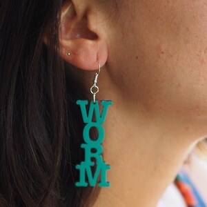 Book worm acrylic earring, literary gift, book lover gift Teal