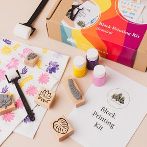 Textile block printing kit, beginners stamp DIY craft kit