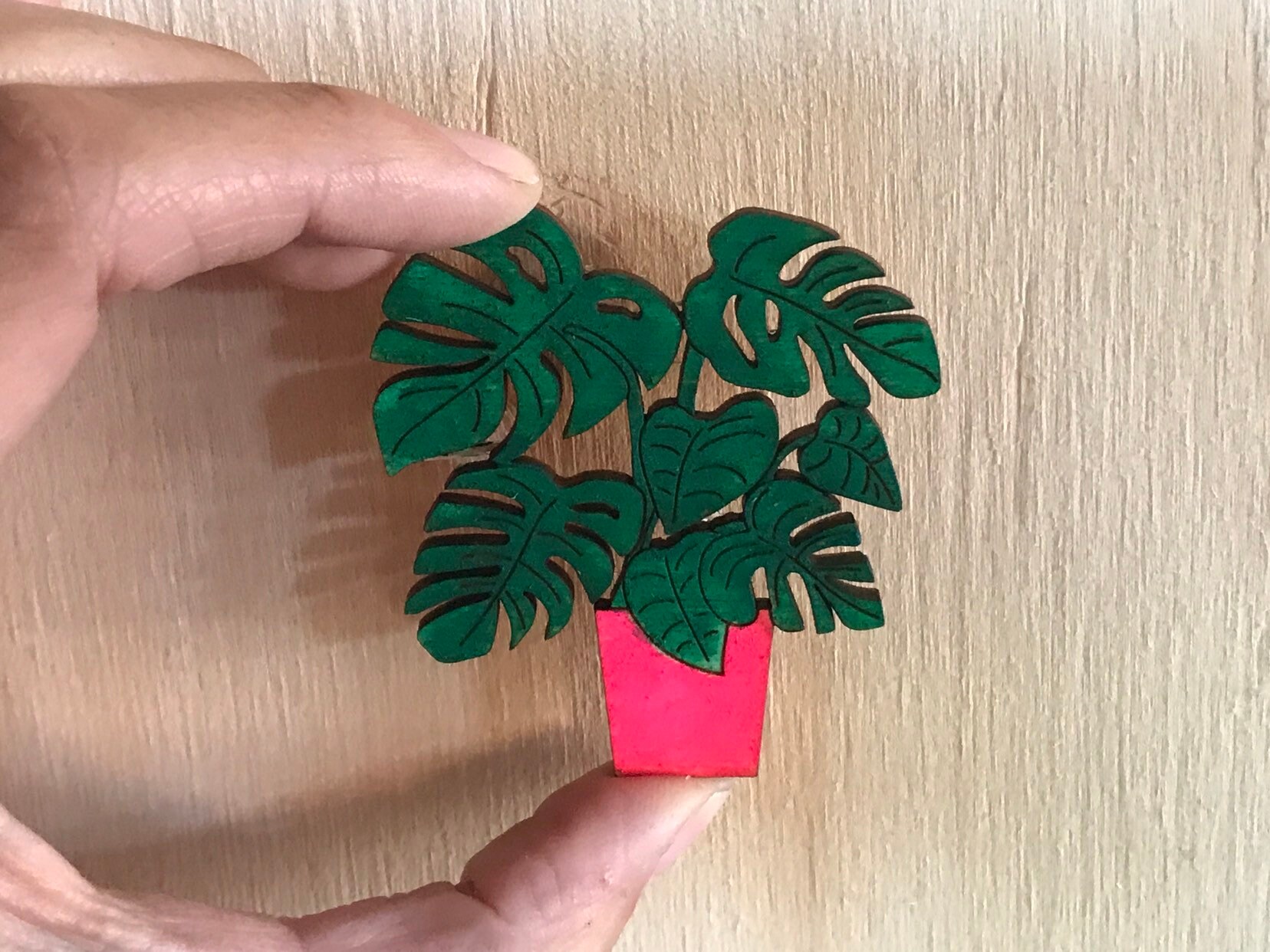 Monstera hand painted plant pin