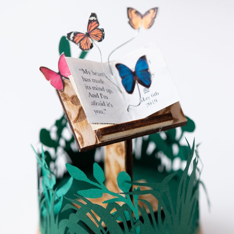 Personalised butterfly book on stand, handmade paper sculpture image 1