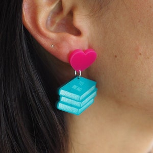 Book pile acrylic dangle drop earring image 3