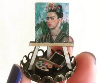 Frida portrait miniature gift, mini painting dome