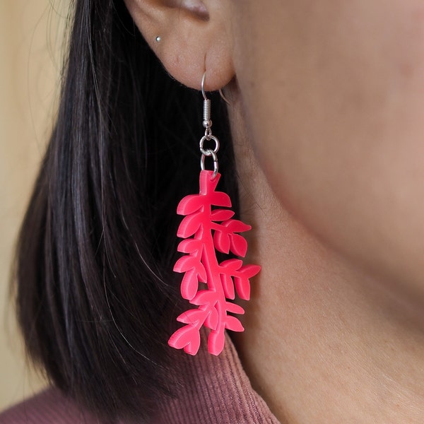 Botanical acrylic drop earring, perspex neon  earring