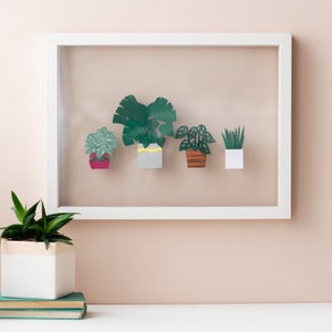 Paper plant framed art, botanical paper art, handmade paper art