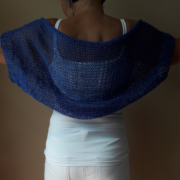 Knitted  Shrug Bolero Summer Shrug Lace Blue Cotton