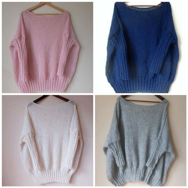 Oversized Plus Size Hand Knit Sweater Tunic Loose Knit Women's Sweater