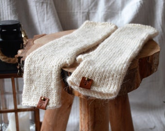 Hand Knitted Fingerless Mittens, Ivory Wool Gloves, Long Fingerless, Arm Warmers, Winter Gloves, Boho Style Gloves, OUTLANDER Gloves