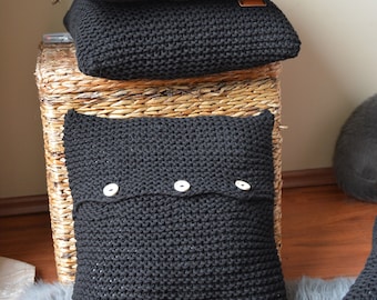 Chunky Knit Pillow Cover Pillow Black Knit Pillow Cushion Decorative Knit Pillow Handmade Home Decor 18x18 16x16