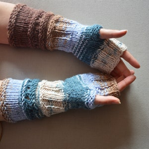 Handgestrickte Fingerlose Handschuhe Wolle Handschuhe Grün Blau Gelb Farben Fingerlose Lange Fingerlose Armstulpen Winter Handschuhe