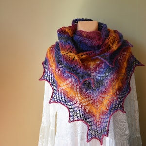 Hand Knitted Lace Shawl, Mohair Triangular Shawl, Mohair Lace Wrap, Neck and Shoulders Warmer, knitted Gift for her