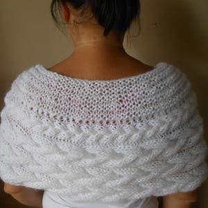 Cable Knitted Shawl Capelet Wedding Shrug Poncho Neck Warmer White image 1