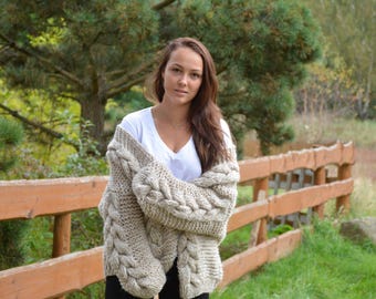 Oversized Hand Knit Cardigan,Bomber, Chunky Sweater, Open Style Cardigan, Chunky Jacket, Sweater Women's Cozy