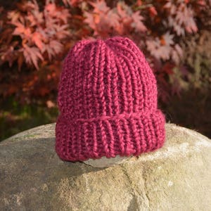 Hand Knit Hat Alpaca Wool Hat Maroon Chunky Beanie Hat Knitted Hat Women's Hat winter Hat image 3