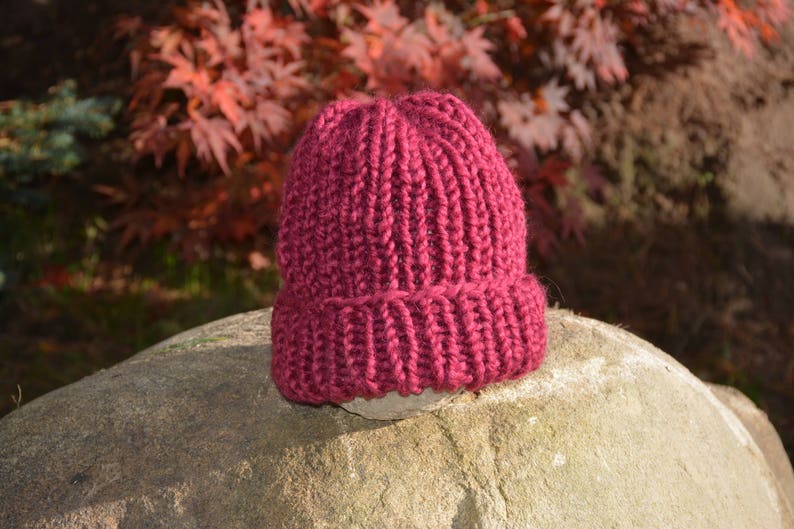 Hand Knit Hat Alpaca Wool Hat Maroon Chunky Beanie Hat Knitted Hat Women's Hat winter Hat image 3