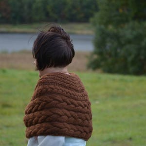 Cable Knitted Shawl Capelet Shrug Poncho Hand Knit Brown