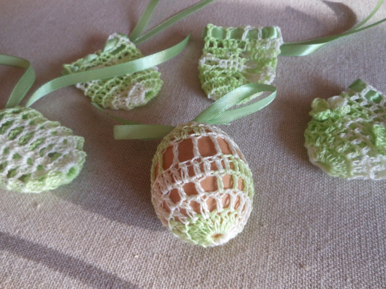 Crochet Easter Egg Cover, Set of 5 Hand Crocheted Easter Eggs Easter Decoration Green image 3