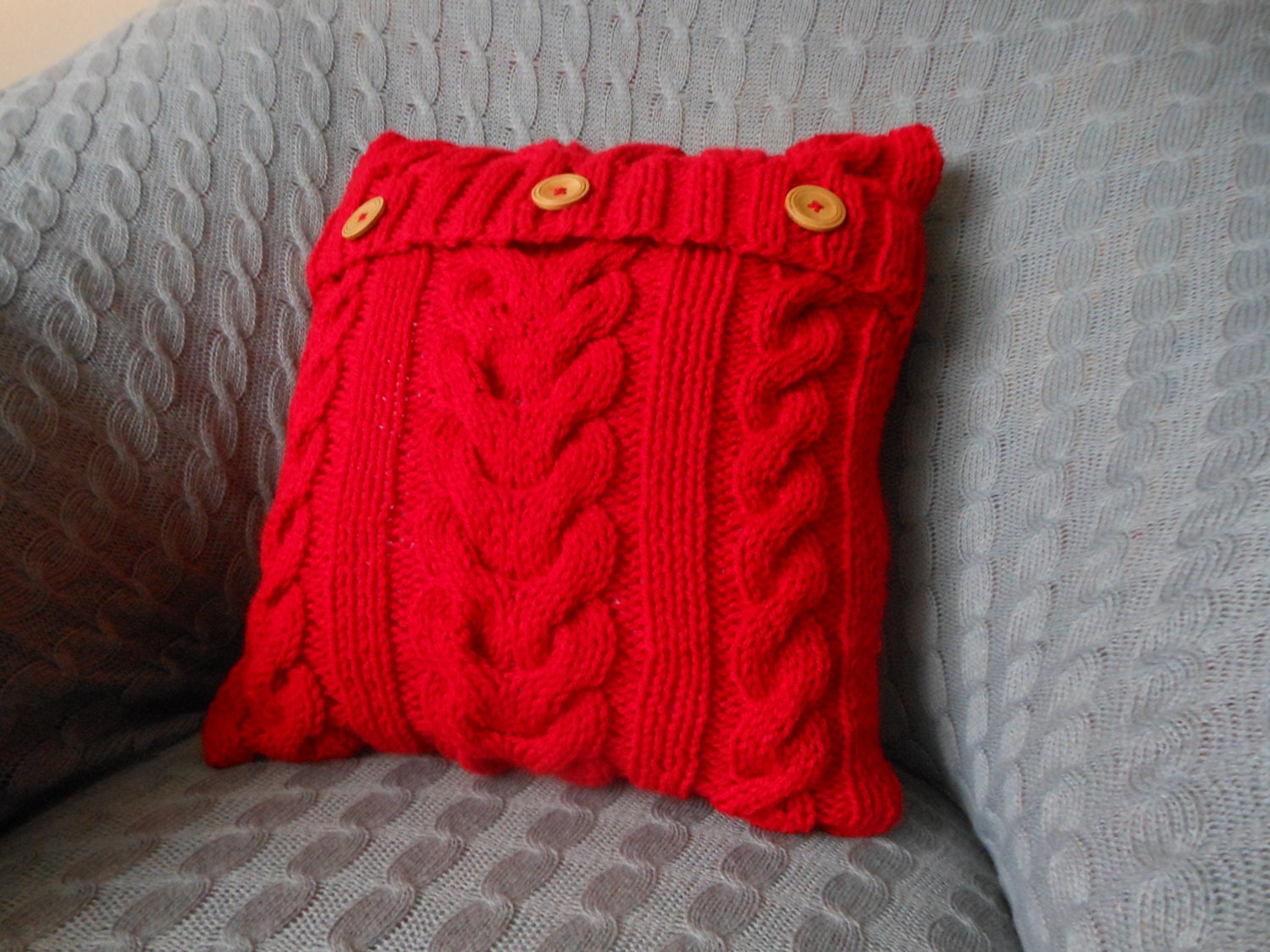 Cable Hand Knit Pillow Cover Pillow Red Pillow Decorative Knit Etsy