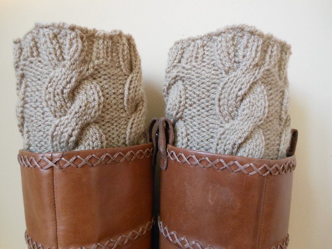 Hand Knitted Boot Cuffs Leg Warmers 2in1 Cream Tweed and Beige Etsy