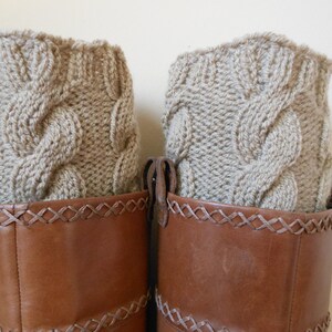 Hand Knitted Boot Cuffs Leg Warmers 2in1 Cream Tweed and Beige image 3