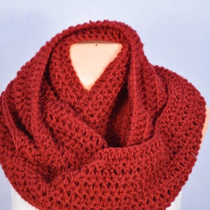 Crochet Infinity Scarf Cowl Neck Warmer Burgundy Choose Your Color image 2