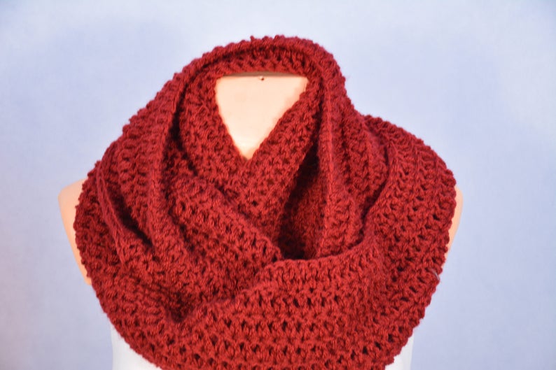 Crochet Infinity Scarf Cowl Neck Warmer Burgundy Choose Your Color image 2