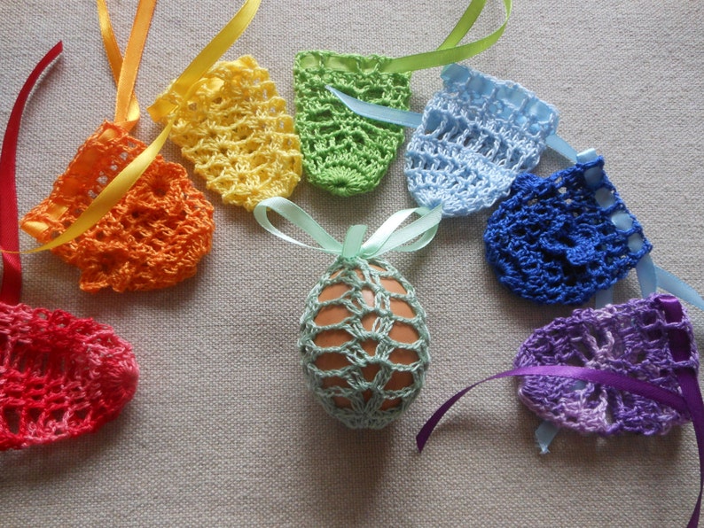 Crochet Easter Egg Cover, Set of 8 Hand Crocheted Easter Eggs Easter Decoration Rainbow Colors image 4