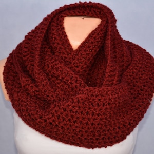 Crochet Infinity Scarf Cowl Neck Warmer Burgundy Choose Your Color image 1