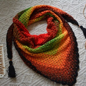 Hand Crocheted Shawl, Boho Shawl, Cotton Yarn Red, Green, Yellow ...