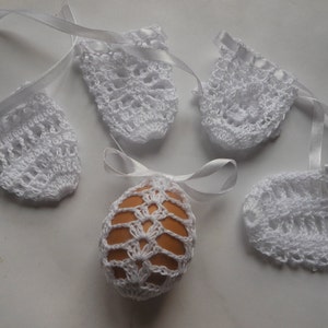 Crochet Easter Egg Cover, Set of 5 Hand Crocheted Easter Eggs Easter Decoration White image 3