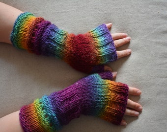 Hand Knitted Fingerless Mittens  Gloves Orange Purple Colors Fingerless Long Fingerless  Arm Warmers Winter Gloves