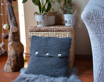 Chunky Knit Pillow Cover Pillow Gray Knit Pillow Cushion Decorative Knit Pillow Handmade Home Decor 18x18 16x16