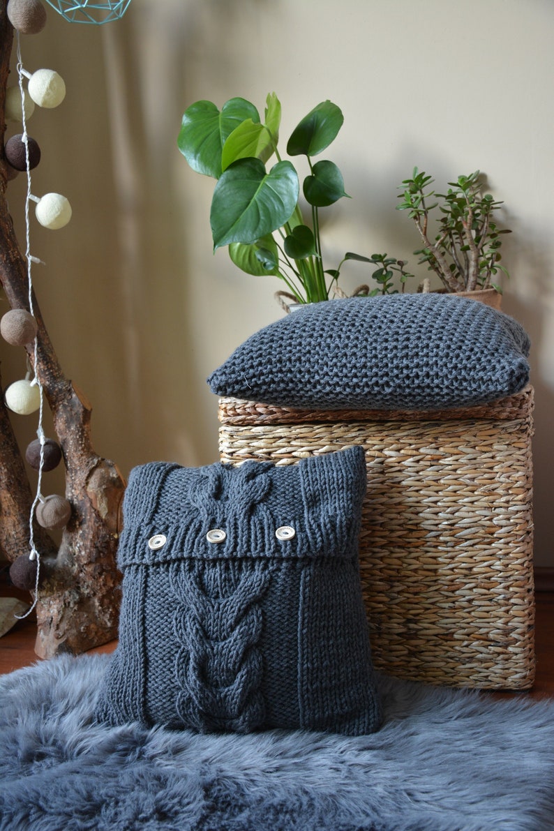 Cable Knit Pillow Cover Pillow Gray Chunky Knit Pillow Etsy