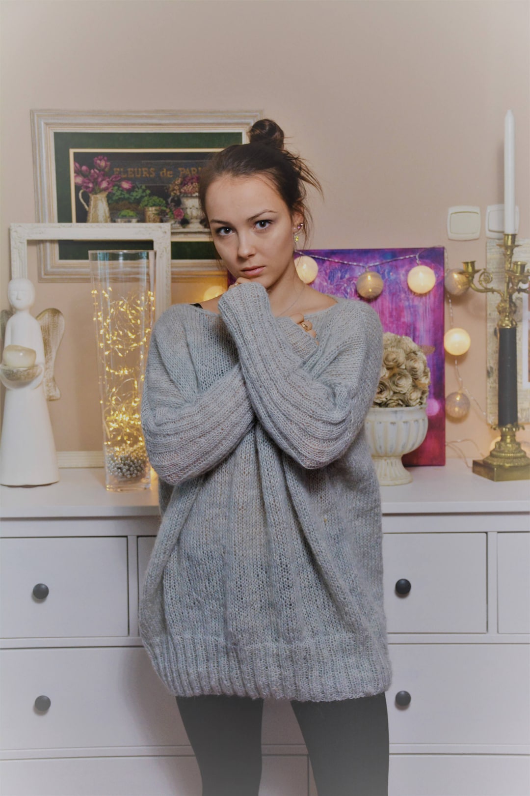 Oversized Plus Size Hand Knit Sweater Tunic Loose Knit Women s Sweater