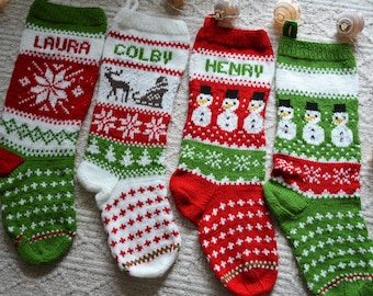 Personalized Christmas Stocking Hand Knitted  Christmas Gift Christmas Decoration White Red Green stockings