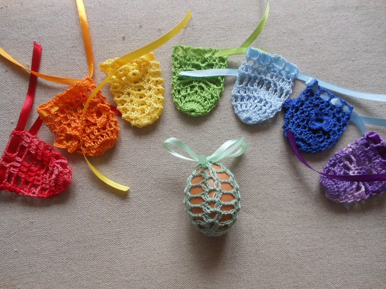 Crochet Easter Egg Cover, Set of 8 Hand Crocheted Easter Eggs Easter Decoration Rainbow Colors image 3