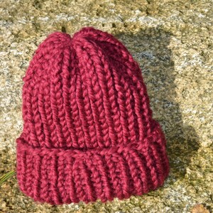 Hand Knit Hat Alpaca Wool Hat Maroon Chunky Beanie Hat Knitted Hat Women's Hat winter Hat image 4