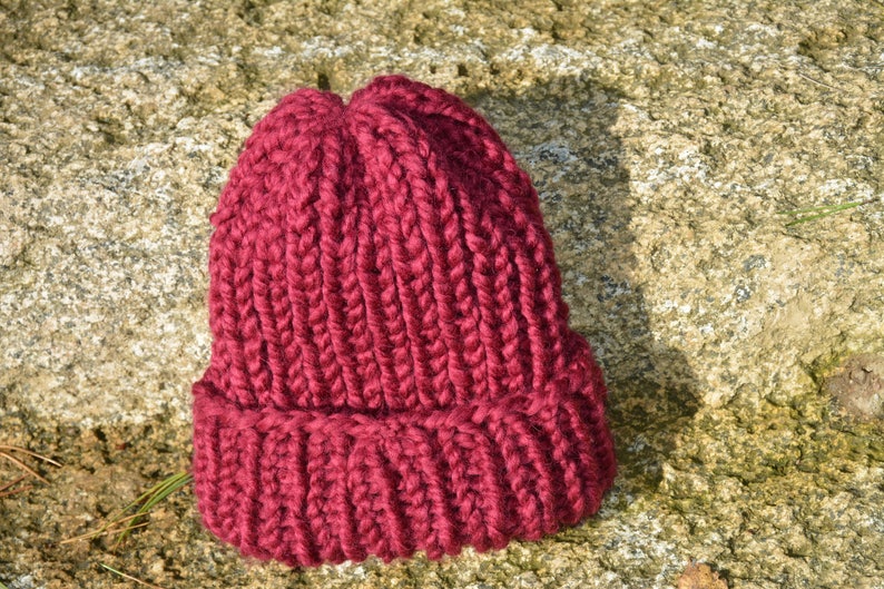 Hand Knit Hat Alpaca Wool Hat Maroon Chunky Beanie Hat Knitted Hat Women's Hat winter Hat image 4
