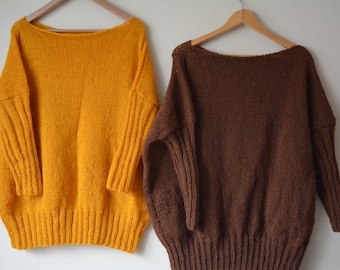 Oversized Plus Size Hand Knit Sweater Tunic Loose Knit Women's Sweater