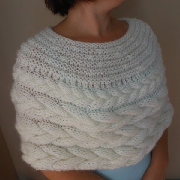 Cable Knitted Shawl Capelet Wedding Shrug Poncho Neck Warmer  Cream/Ivory
