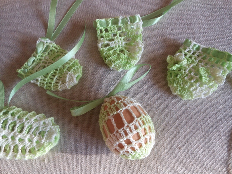 Crochet Easter Egg Cover, Set of 5 Hand Crocheted Easter Eggs Easter Decoration Green image 5