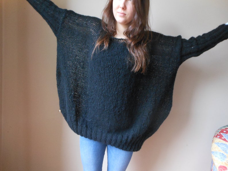 Oversizowy sweter z dzianiny plus size Tunika Loose Knit Damski sweter czarny image 3