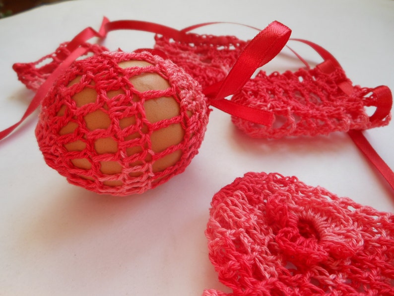 Crochet Easter Egg Cover, Set of 5 Hand Crocheted Easter Eggs Easter Decoration Red image 4