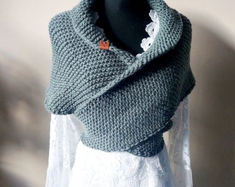 Châle tricoté à la main, châle en laine de style OUTLANDER, châle épais, couleur au choix, écharpe en laine en tricot, châle triangulaire