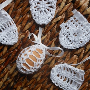 Crochet Easter Egg Cover, Set of 5 Hand Crocheted Easter Eggs Easter Decoration White image 1