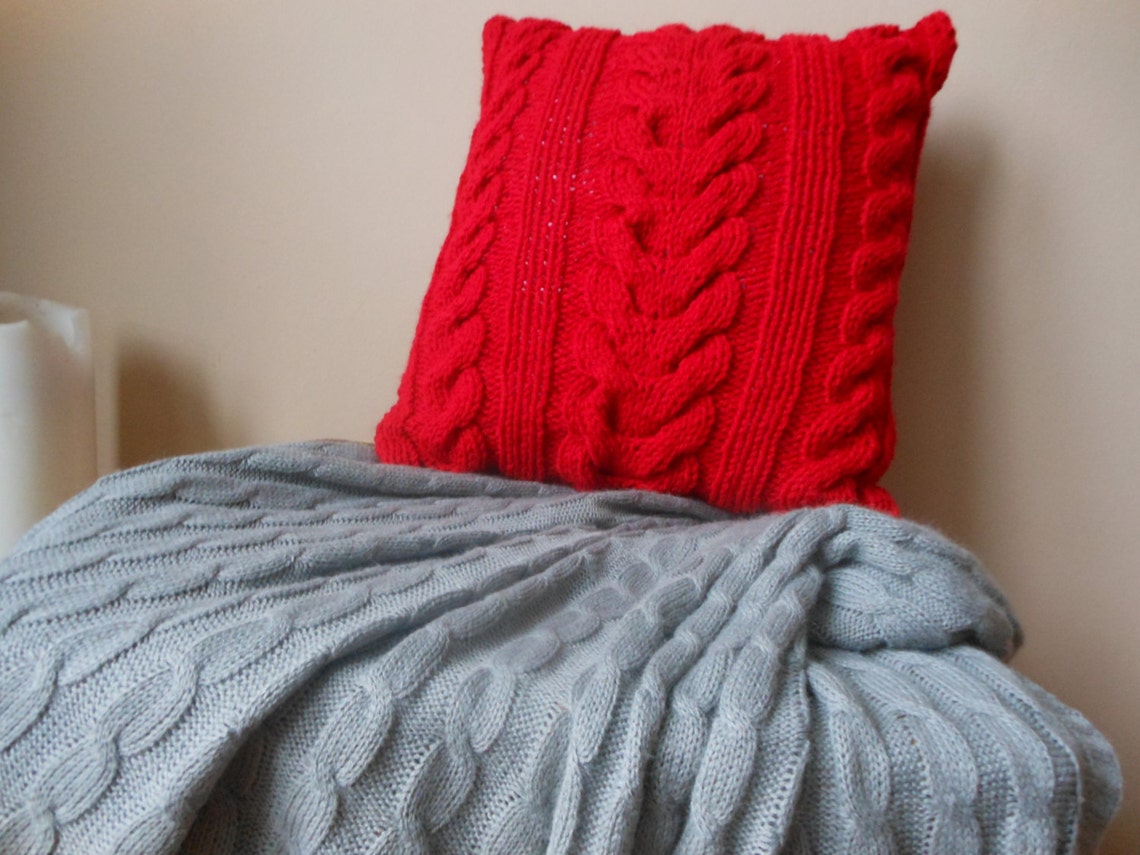 Cable Hand Knit Pillow Cover Pillow Red Pillow Decorative Knit Etsy
