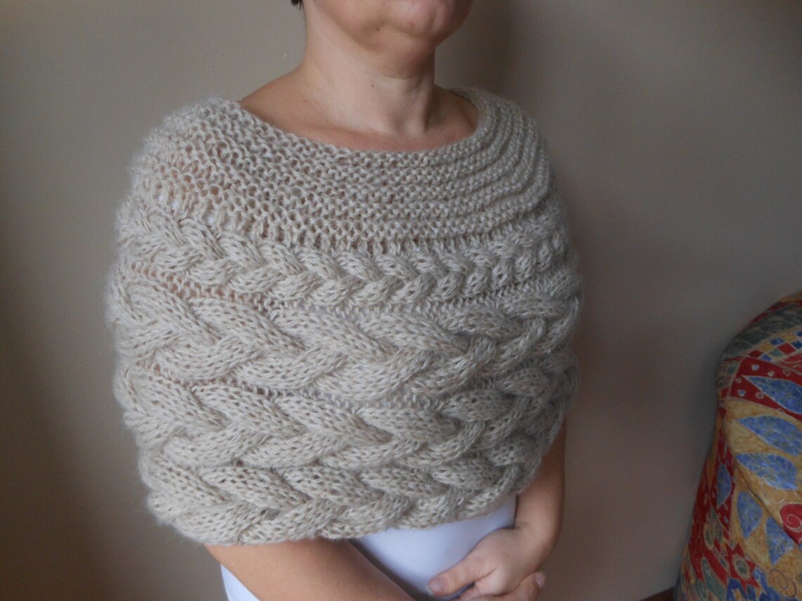 Cable Knit Capelet Shawl Wedding Shrug Poncho Neck Warmer Etsy