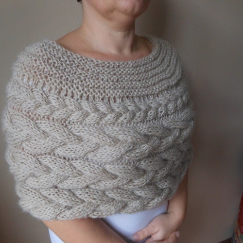 Cable Knit Capelet Shawl Wedding Shrug Poncho Neck Warmer - Etsy