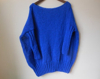Oversized Plus Size Hand Knit Sweater Tunic Loose Knit Women's Sweater Cobalt