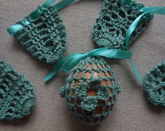 Crochet Easter Egg Cover, Set of 5 Hand Crocheted Easter Eggs Easter Decoration Dark Mint