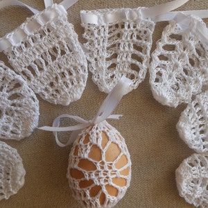 Crochet Easter Egg Cover, Set of 8 Hand Crocheted Easter Eggs Easter Decoration White image 1